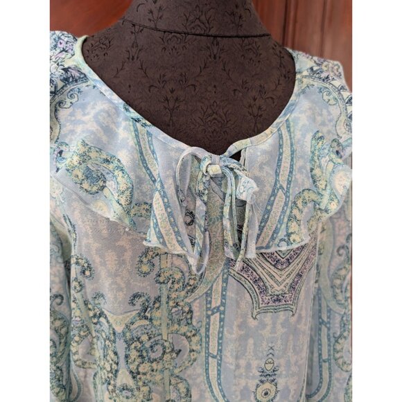 Skyes The Limit Womens Paisley Print Blouse S Blue/Green Ruffled Neck - Picture 2 of 8